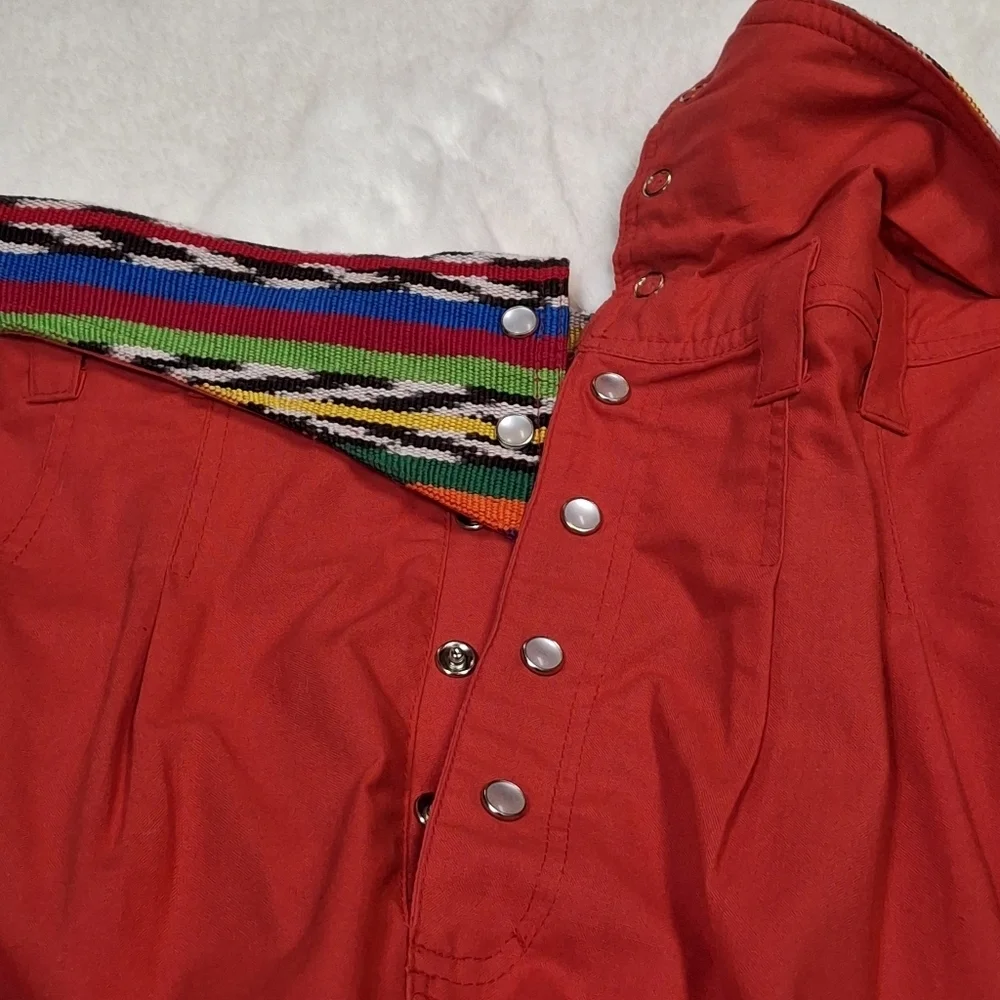 Guatemala Textiles Handwoven Cotton Serape Waist Red Corte Skirt  Size Small